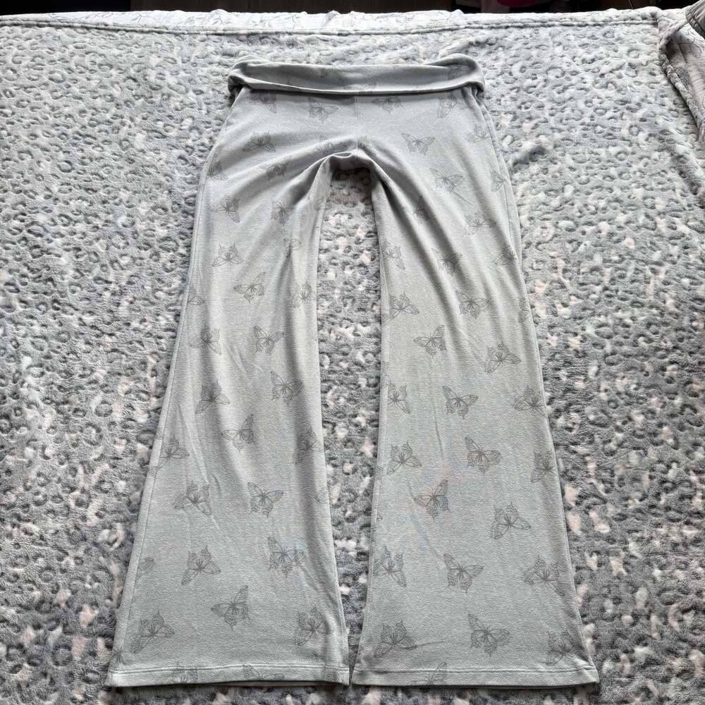 Hollister Sleep Women's Gray Butterfly Print Foldover Waist Flare Pants